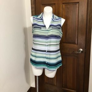 Striped button down sleeveless blouse